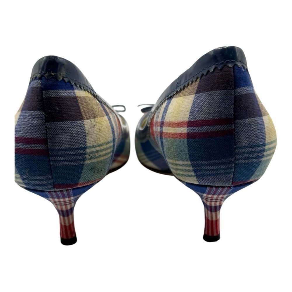 Bettye Muller Plaid Heels with Blue Bow Trim Retro 38.5 (US 8) - Picture 9 of 12